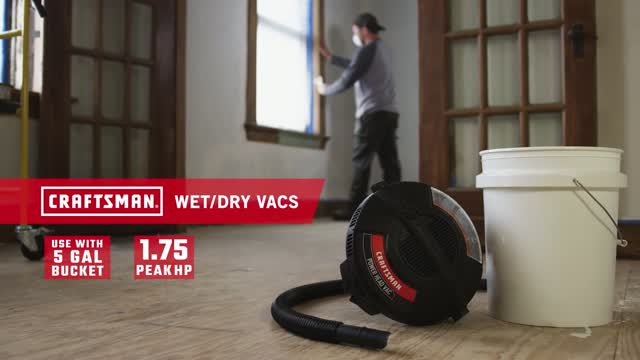 Bucket Head 5 Gal. Wet/Dry Shop Vac Powerhead – 1.75 HP, Blower Port, 4 Ft Hose, 120V